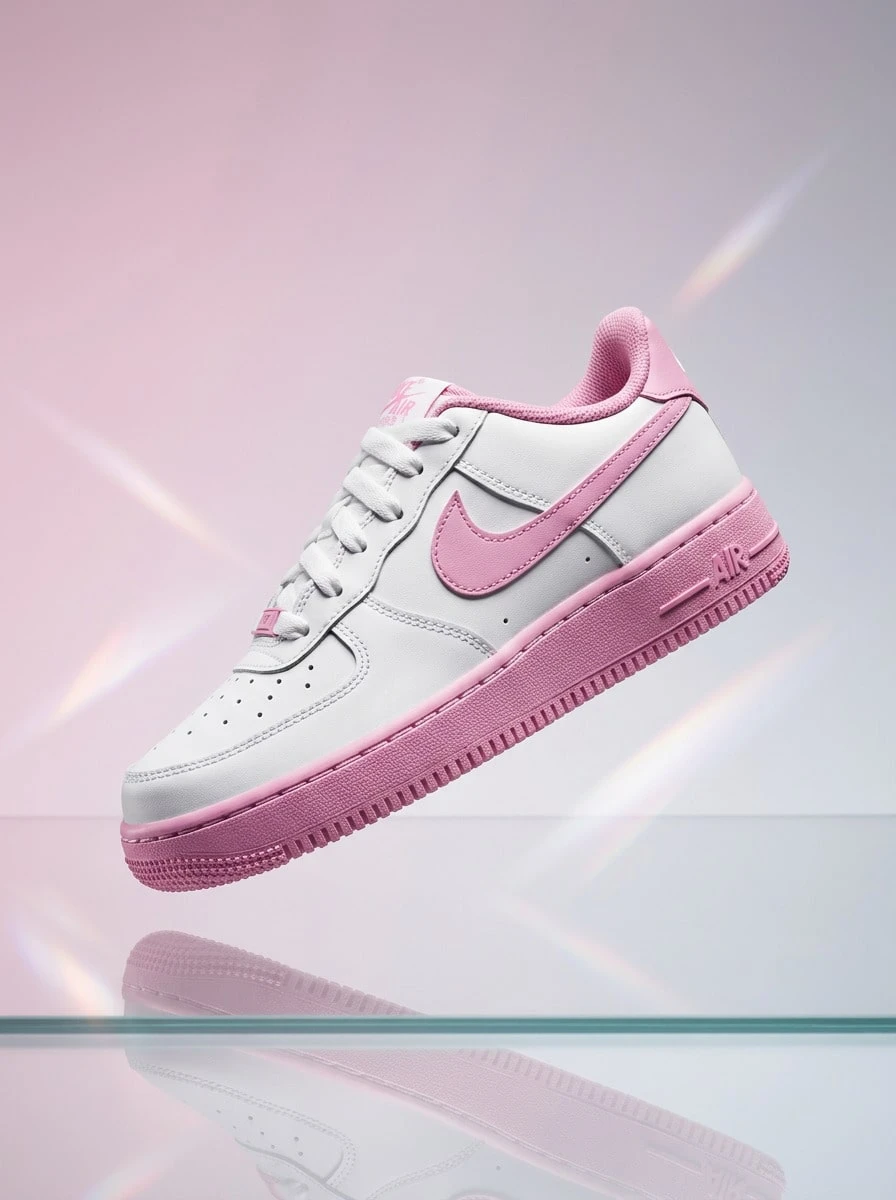 Nike 空军一号低帮女款休闲运动鞋,透气缓震,轻便百搭,适合通勤和日常穿着,白色/魔幻火烈鸟配色,货号IB4411-100 - 白色/魔法火烈鳥 - 查看 1