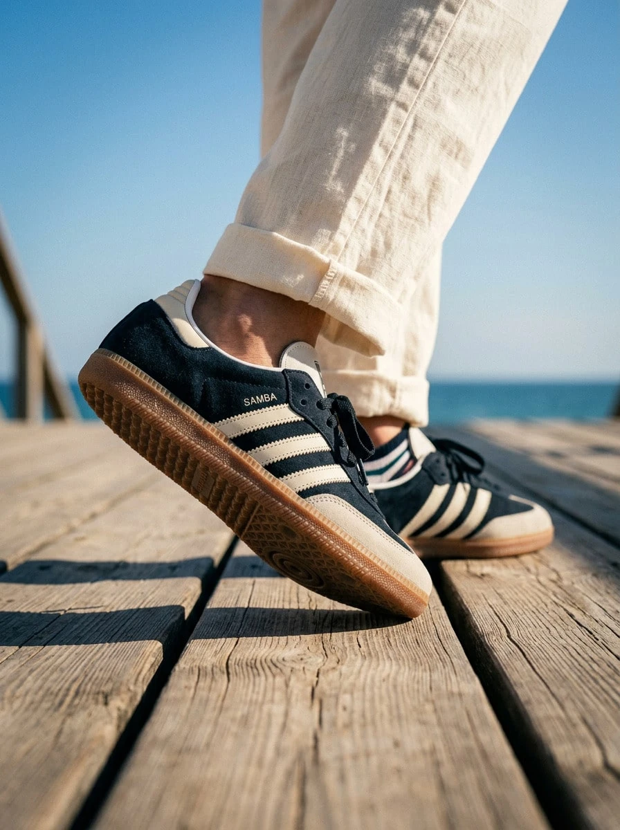 Adidas Samba 女款運動鞋 防滑支撐柔軟 運動校園風 黑色 IE5836 - 黑白 - 查看 1