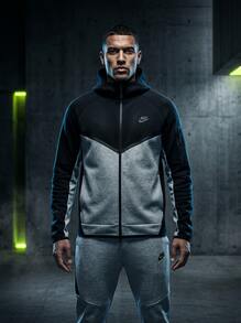 Men's Nike Tech Fleece Windrunner HV0949-011: Black/Gray, Warm, Windproof, Breathable, Lightweight, Quick-Dry For Sports & Daily. - 黑色/灰色 - 查看 1