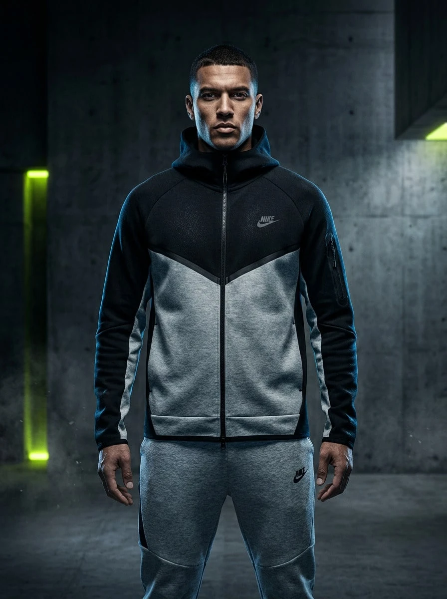 Men's Nike Tech Fleece Windrunner HV0949-011: Black/Gray, Warm, Windproof, Breathable, Lightweight, Quick-Dry For Sports & Daily. - 黑色/灰色 - 查看 1