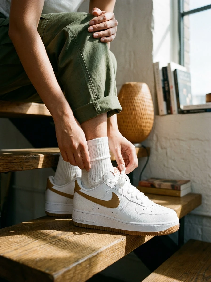 Nike Air Force 1 女款運動鞋 多功能耐穿 防滑健身訓練鞋 黑色 DC9486-103-Import - 白色/亞麻色 - 查看 1