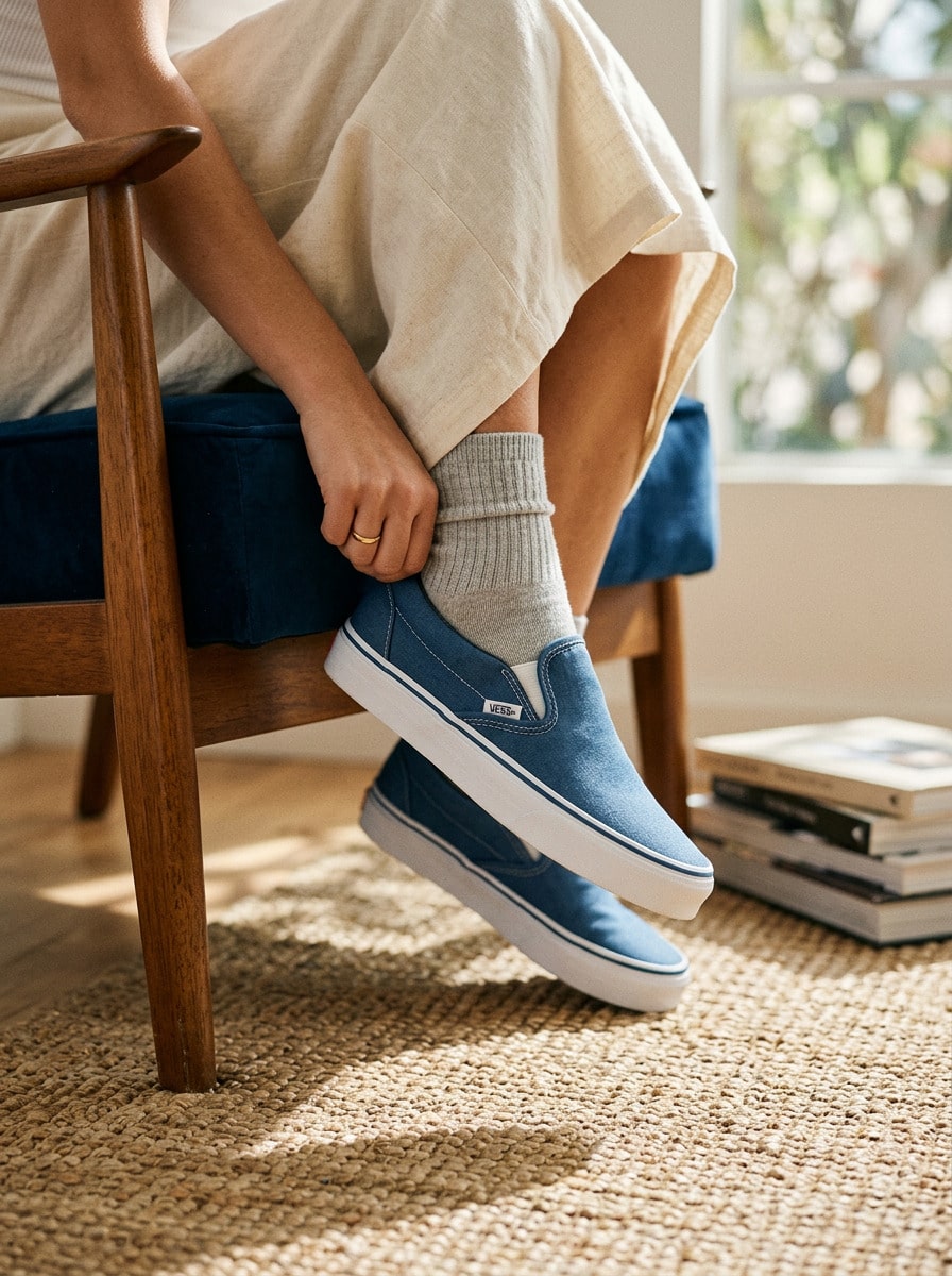 Vans Classic Slip-On 女款運動鞋,輕量透氣緩震,日常休閒,海軍藍 VN000EYENVY - 藍色 - 查看 1