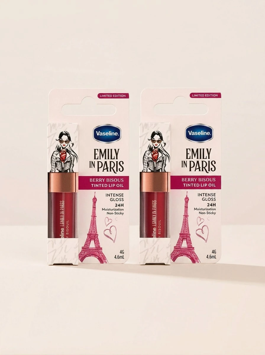Vaseline Emily In Paris Tinted Lip Oil Berry Bisous Duo Set – Tinted Lip Oil, Non-Sticky, For Women, Berry, Berry, Suitable For Daily Makeup - 0 - View 1