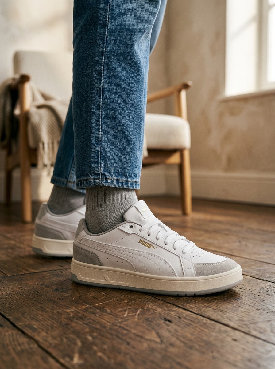 Puma Hi OG 男款運動鞋,輕量透氣緩震,日常休閒,白色 400731-02 - 白色/灰色 - 查看 1