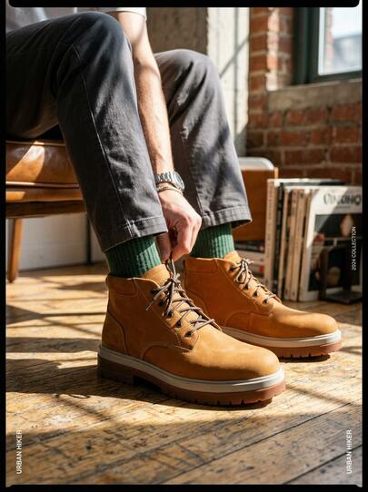 Timberland BEWMAN Mid Men's Boots Waterproof Sweat Absorption Breathable Sun Protection Windproof Warmth Versatile Logo Solid Good Elasticity Easy To Wash Quick Dry Sports Outdoor Hiking Daily School Men Wheat TB150061