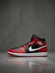 Jordan Air Jordan 1 Mid 男款運動鞋 防滑支撐柔軟健身訓練鞋 黑色 DQ8426-061 - 黑/白-健身紅 - 查看 1