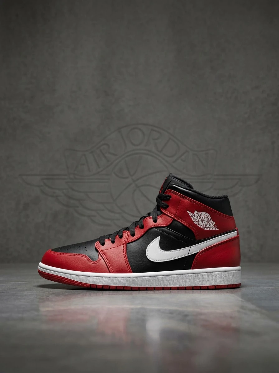 Jordan Air Jordan 1 Mid 男款運動鞋 防滑支撐柔軟健身訓練鞋 黑色 DQ8426-061 - 黑/白-健身紅 - 查看 1