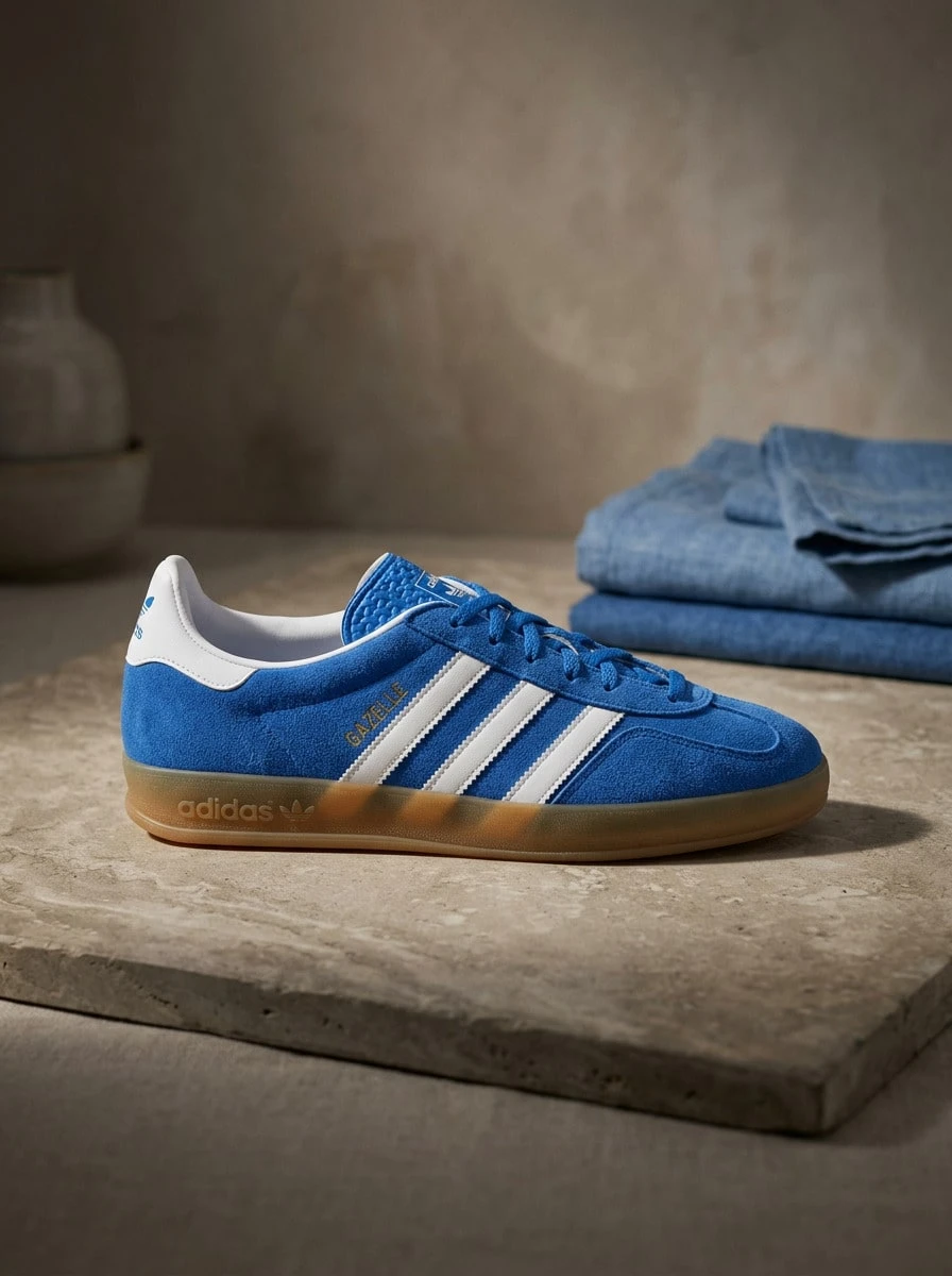 Adidas Gazelle 女款運動鞋 麂皮輕量透氣緩震 日常休閒 海軍藍 JI2061 - 藍白 - 查看 1