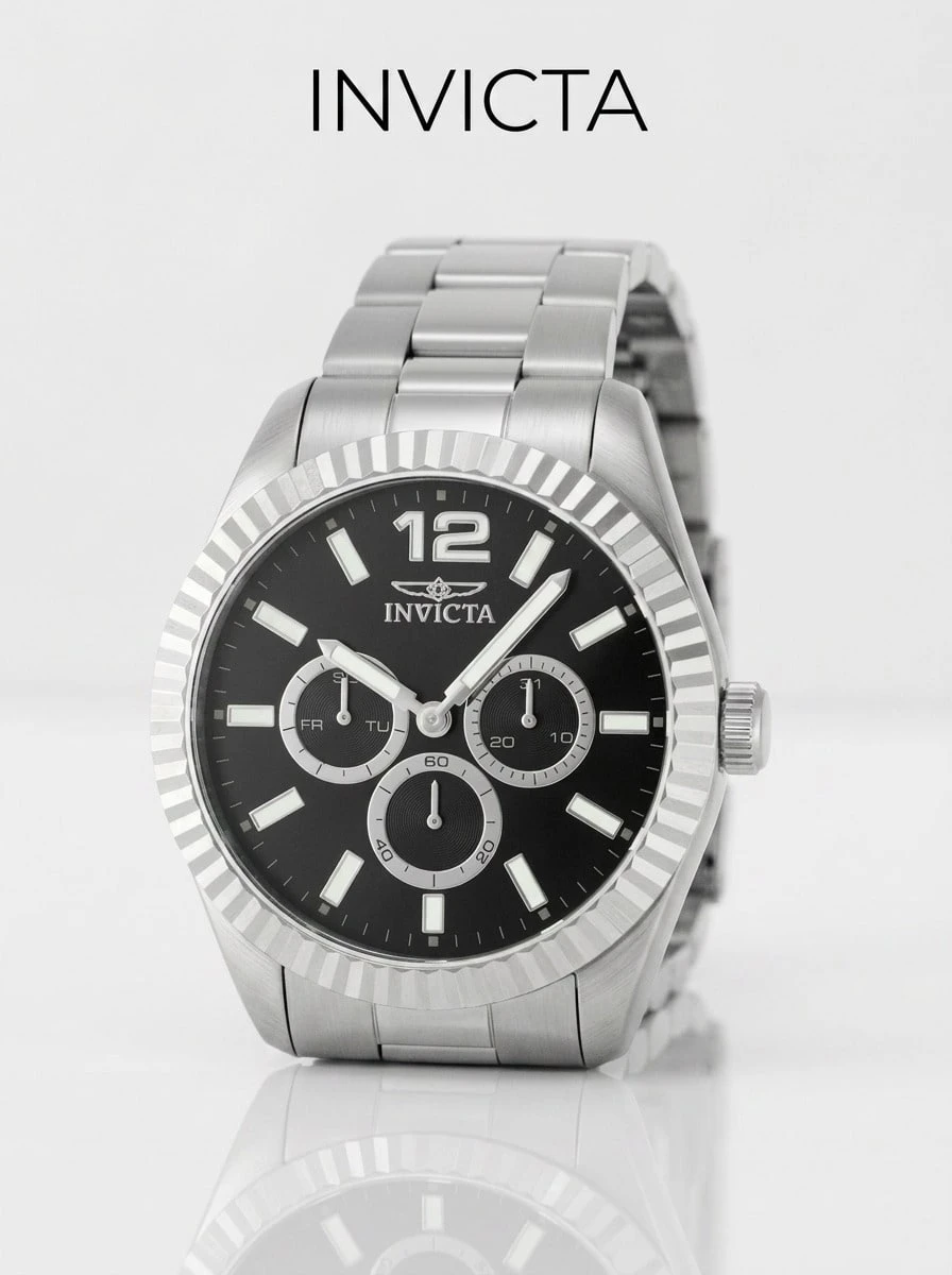 Invicta Stainless Steel Bracelet Men's Watch Black Chronograph Quartz Movement Chronograph Luminous Hands Date Window Model 666270 Sports Summer Vacation - Black - View 1