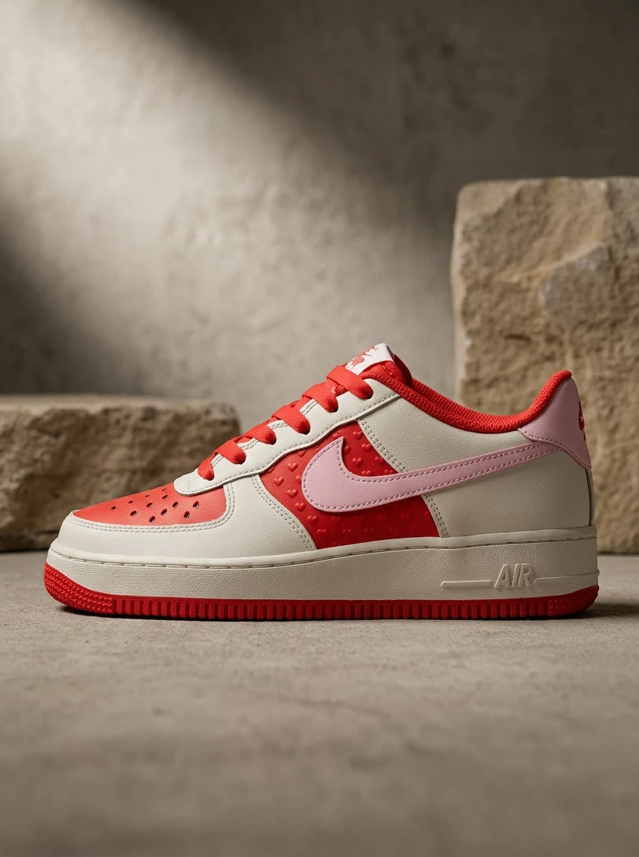 Nike Air Force 1 女款運動鞋 皮革 緩震 舒適 耐穿 日常休閒 白色 HV5165-121 - 峰白/粉紅泡沫-淺深紅色 - 查看 1