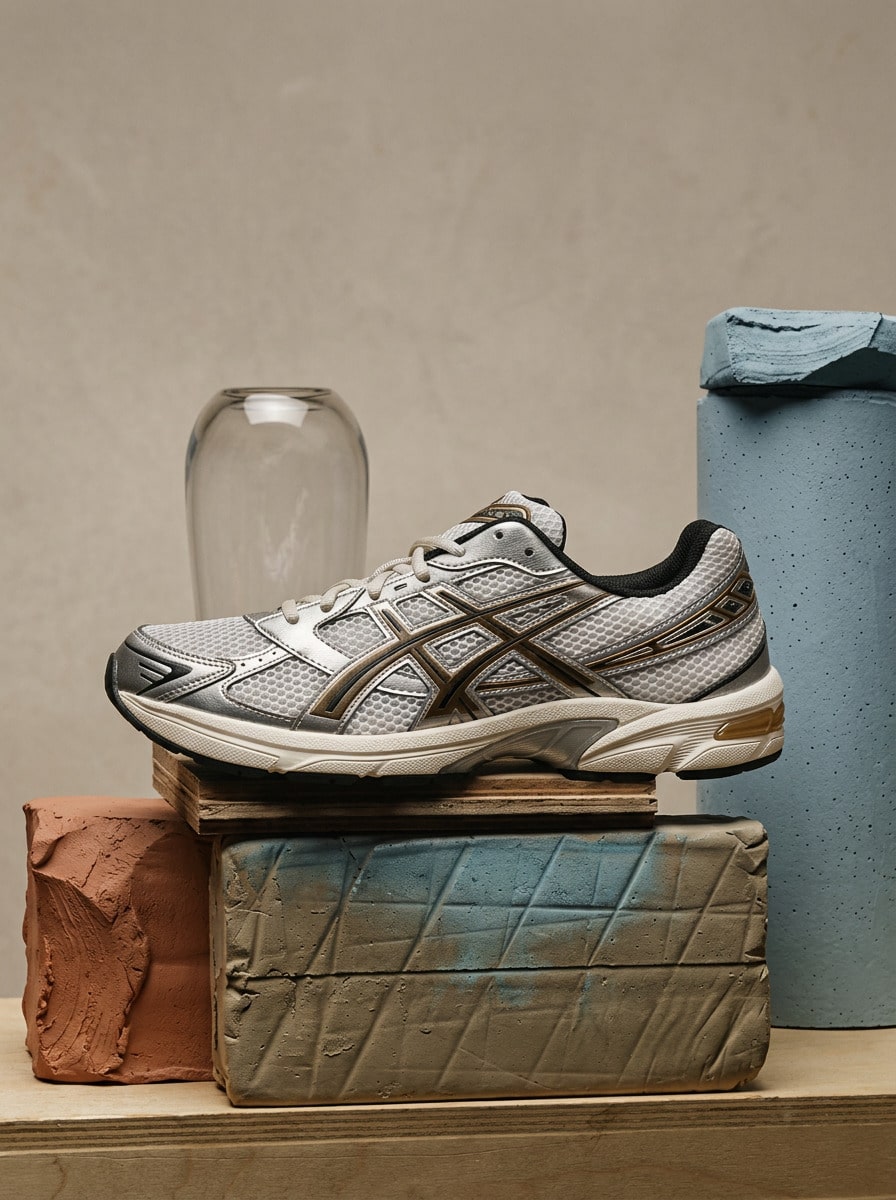 Asics Gel-1130 White Clay Canyon 男女款跑鞋采用复古风格设计，搭配透气合成皮革和 GEL 缓冲垫，舒适凉爽，1201A256-113 - 白峽谷/黏土峽谷 - 查看 1