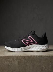 New Balance 女士休闲运动鞋 日常穿着 轻便透气 缓震加厚鞋底 撞色Logo 舒适健身步行旅行 黑色 W411RK3 - 黑白 - 查看 1
