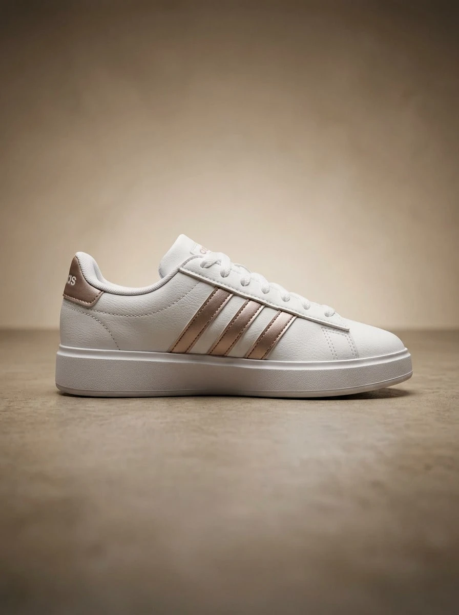 Adidas Grand Court 女士休闲鞋 轻便缓震透气舒适厚底logo亲肤百搭日常健身通勤下班休闲旅行约会 白色 GW9215 - 白色 - 查看 1