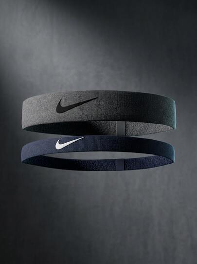 Nike Flex Headband 2 Packs Good Elasticity Lightweight Versatile Logo Solid Easy To Wash Sports Outdoor Running Daily Unisex Grey Navy N.100.9191.028.OS