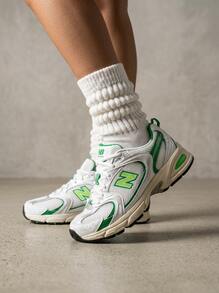 New Balance 530 男士运动鞋运动跑步鞋轻便透气网眼缓震舒适系带日常健身旅行街鞋 - 白色/綠色 - 查看 1
