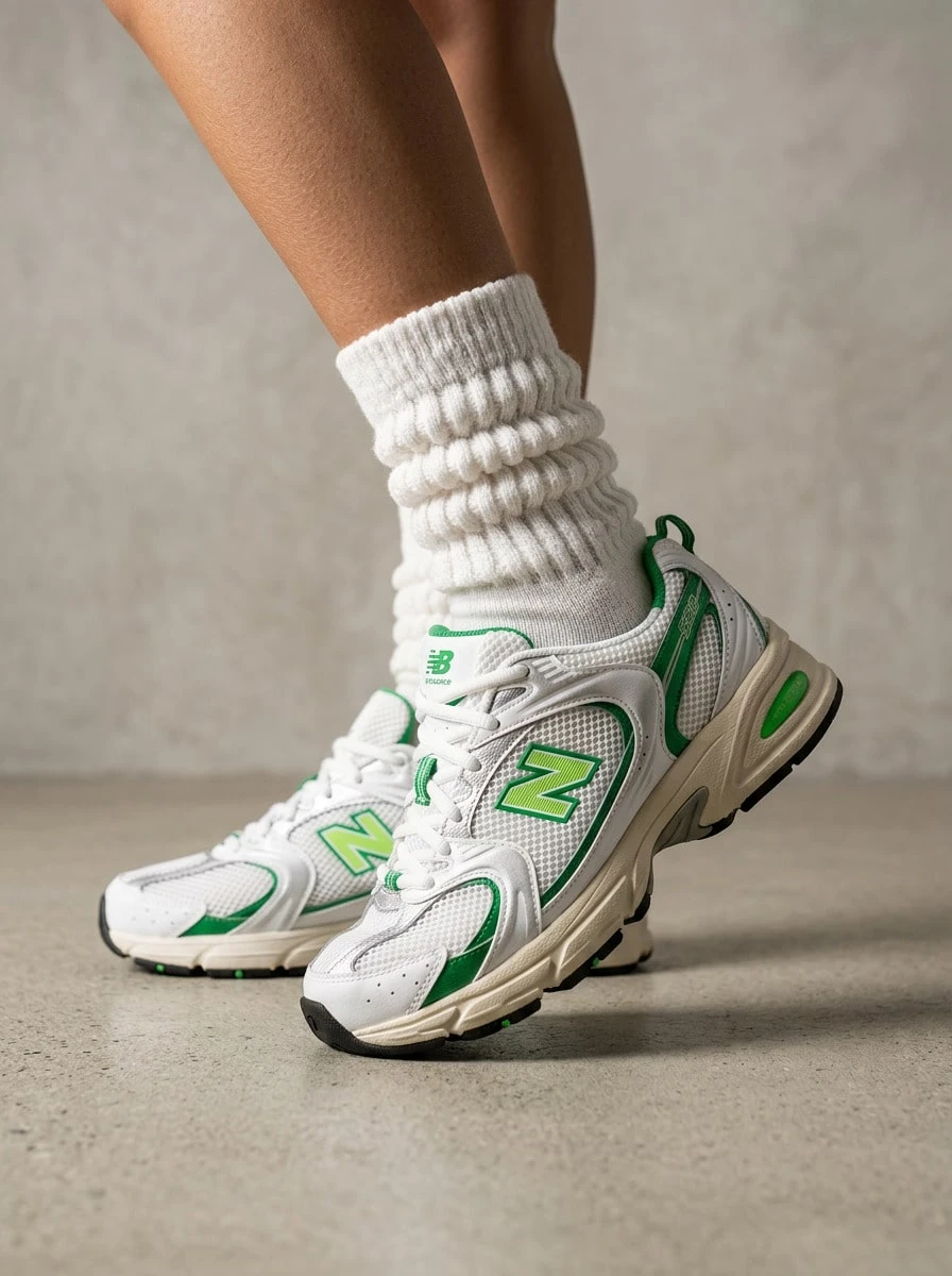 New Balance 530 男士运动鞋运动跑步鞋轻便透气网眼缓震舒适系带日常健身旅行街鞋 - 白色/綠色 - 查看 1