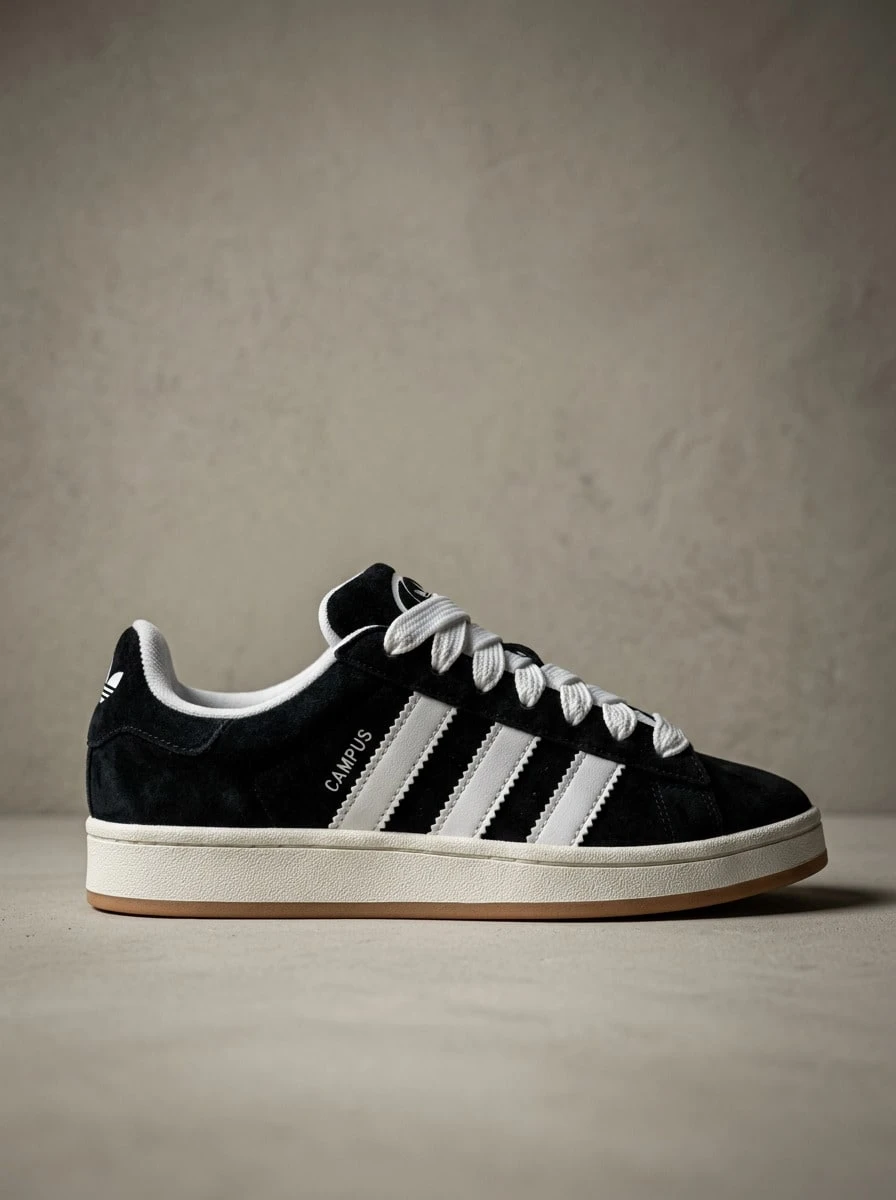 Adidas Campus 女款運動鞋 柔軟輕量透氣 校園戶外穿搭 黑色 HQ8708 - 黑白 - 查看 1