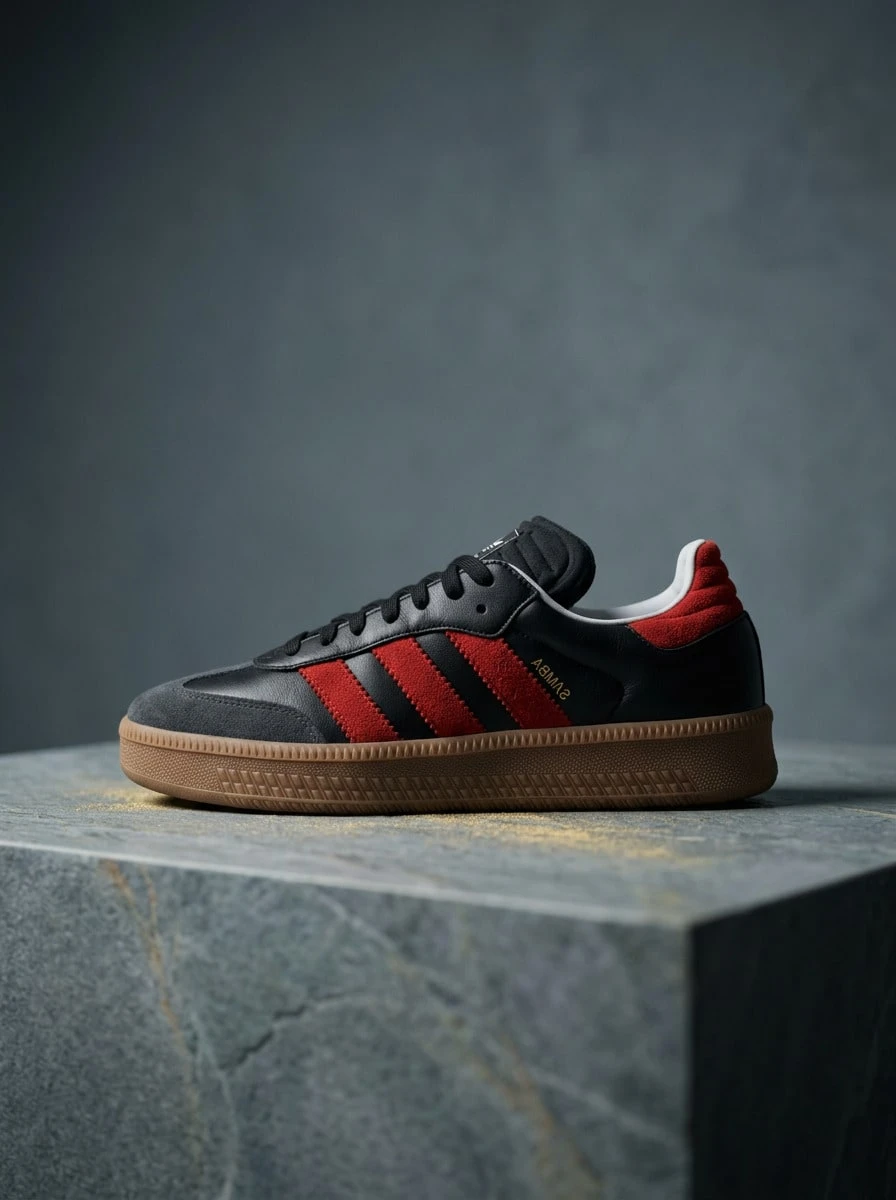 Adidas Samba 男款運動鞋 防滑支撐柔軟 日常休閒 黑色 IE9178 - 黑/紅 - 查看 1