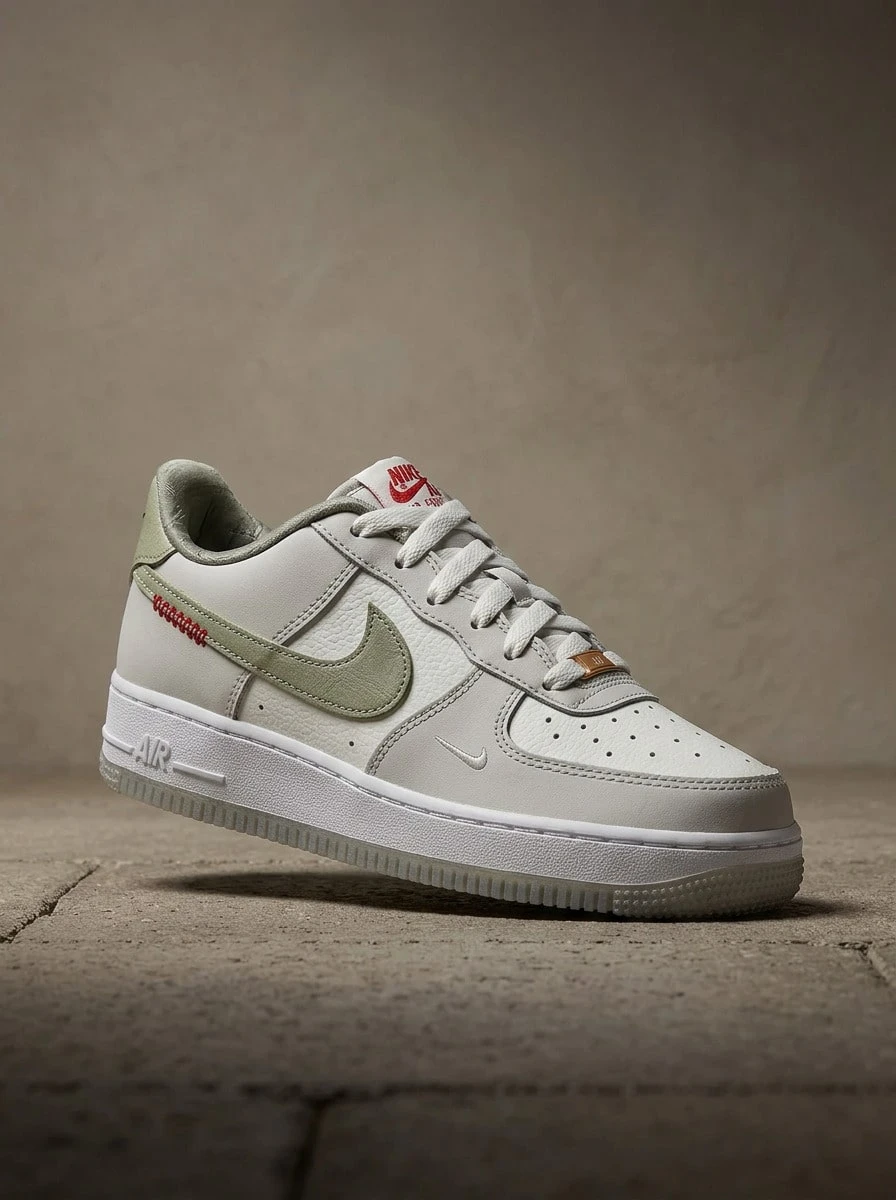 Nike Air Force 1 女款運動鞋,輕量舒適,日常休閒,紅色 HV6000-131 - 帆白/白/淺骨色/橄欖綠 - 查看 1