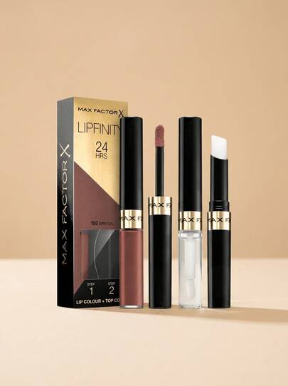 Max Factor Lipfinity Liquid Lipstick 180 Spiritual Duo Set Set – Liquid Lipstick, 24-Hour Long Wear, For Women, 180 Spiritual, Moisturizing Top Coat, Suitable For Daily Wear