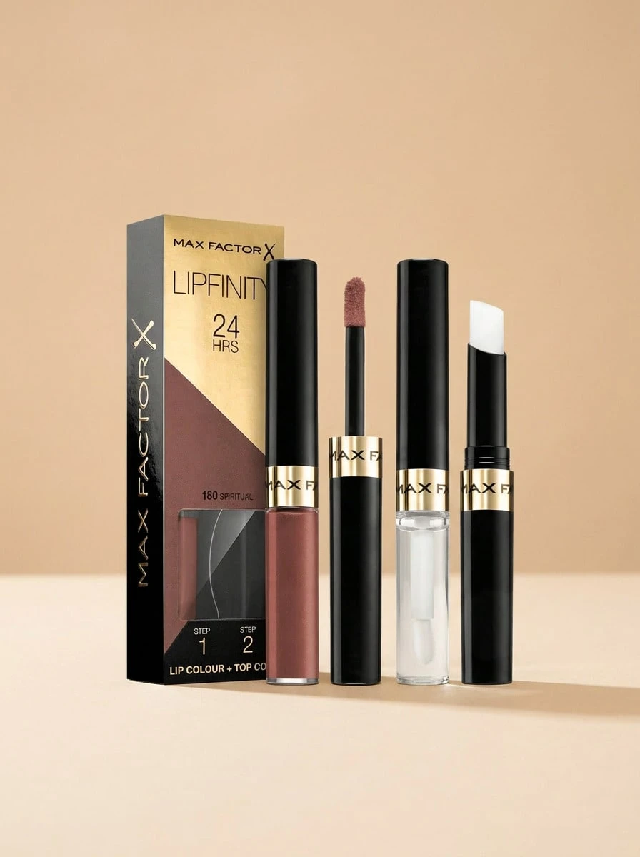 Max Factor Lipfinity Liquid Lipstick 180 Spiritual Duo Set Set – Liquid Lipstick, 24-Hour Long Wear, For Women, 180 Spiritual, Moisturizing Top Coat, Suitable For Daily Wear - 180 Spiritual - View 1