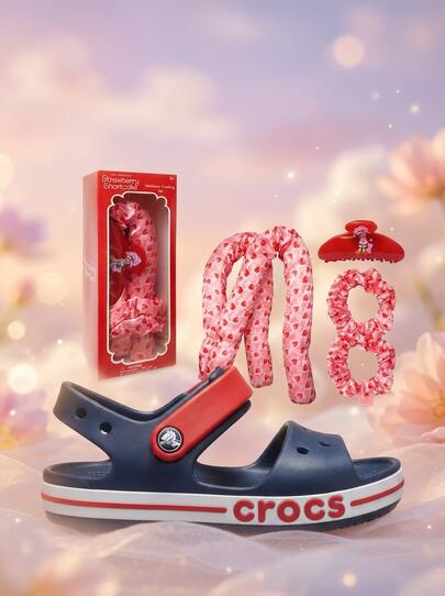[Crocs+Strawberry Shortcake] Crocs Red Kids Sandals & Disney Accessory Combo Set – Lightweight, Waterproof, Perfect Gift Set For Kids