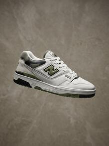 New Balance 550 男款低筒皮革運動鞋，輕量緩震舒適，日常休閒白色 BB550DOB - 白色/深橄欖綠/黑色 - 查看 1