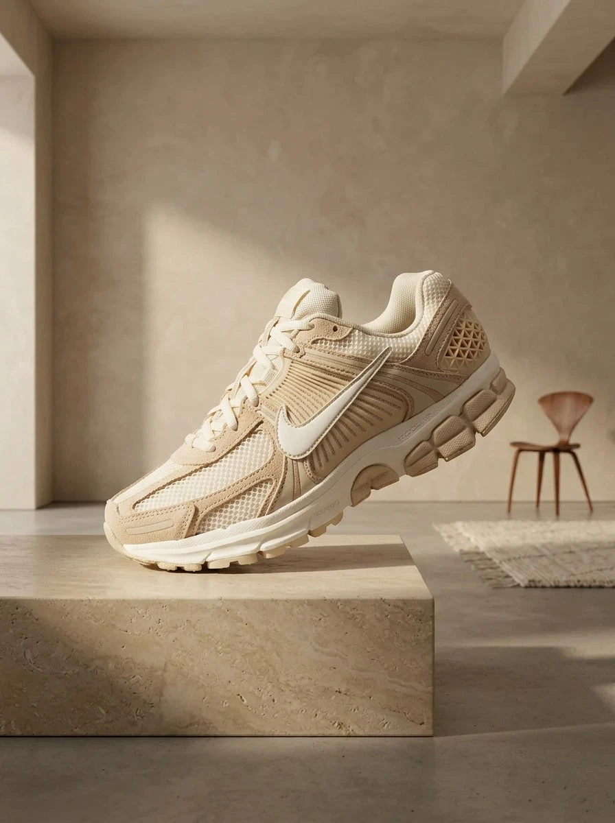 Nike Vomero 女款運動鞋 皮革透氣緩震耐穿 日常休閒 紅色 HQ0458-200 - 沙灘色與淺卡其色 - 查看 1