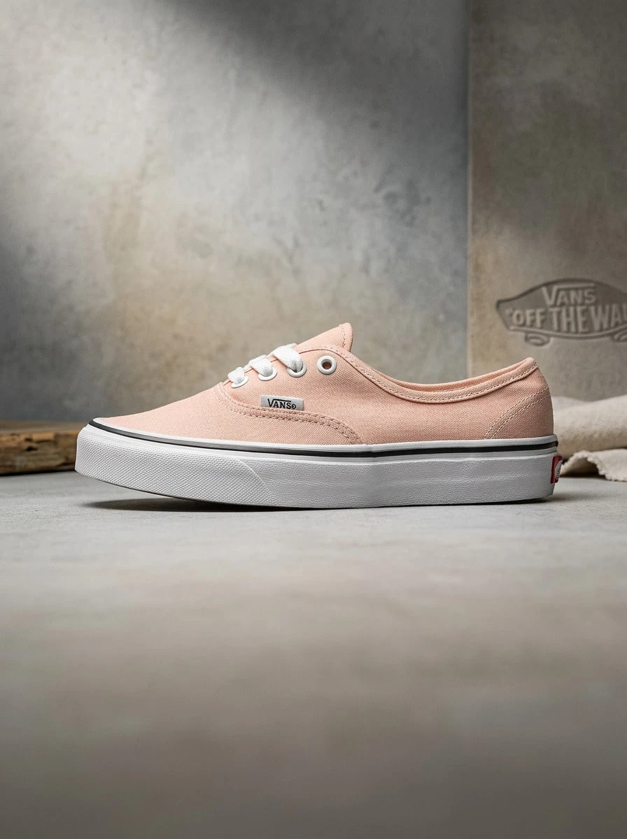 Vans 正品男女通用运动鞋，暖灰褐色低帮帆布鞋，白色鞋带，经典1966设计，休闲鞋 VN000D8BE2V1 - 淡粉紅色 - 查看 1
