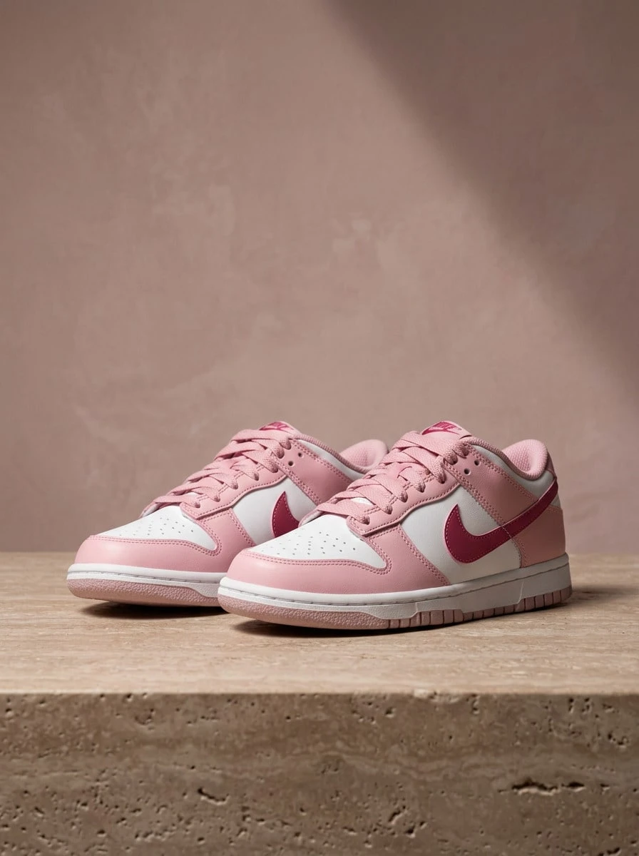 Nike Dunk Low 女款低筒皮革運動鞋 透氣緩震舒適 日常休閒 白色 DO6485-600 - 粉紅色釉/白色/石榴 - 查看 1