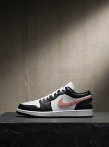 Jordan Air Jordan 1 Low 男款運動鞋 皮革輕量透氣緩震 日常休閒 黑色 553558-165 - 黑色/銹粉紅色/白色 - 查看 1