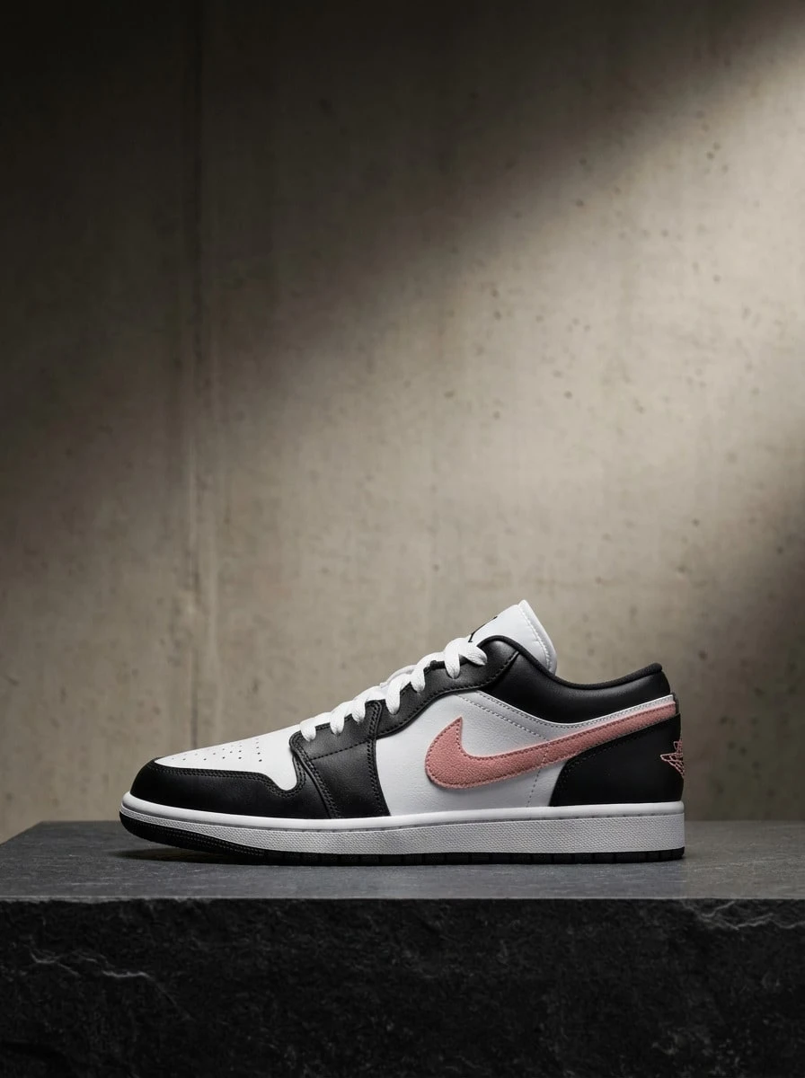 Jordan Air Jordan 1 Low 男款運動鞋 皮革輕量透氣緩震 日常休閒 黑色 553558-165 - 黑色/銹粉紅色/白色 - 查看 1