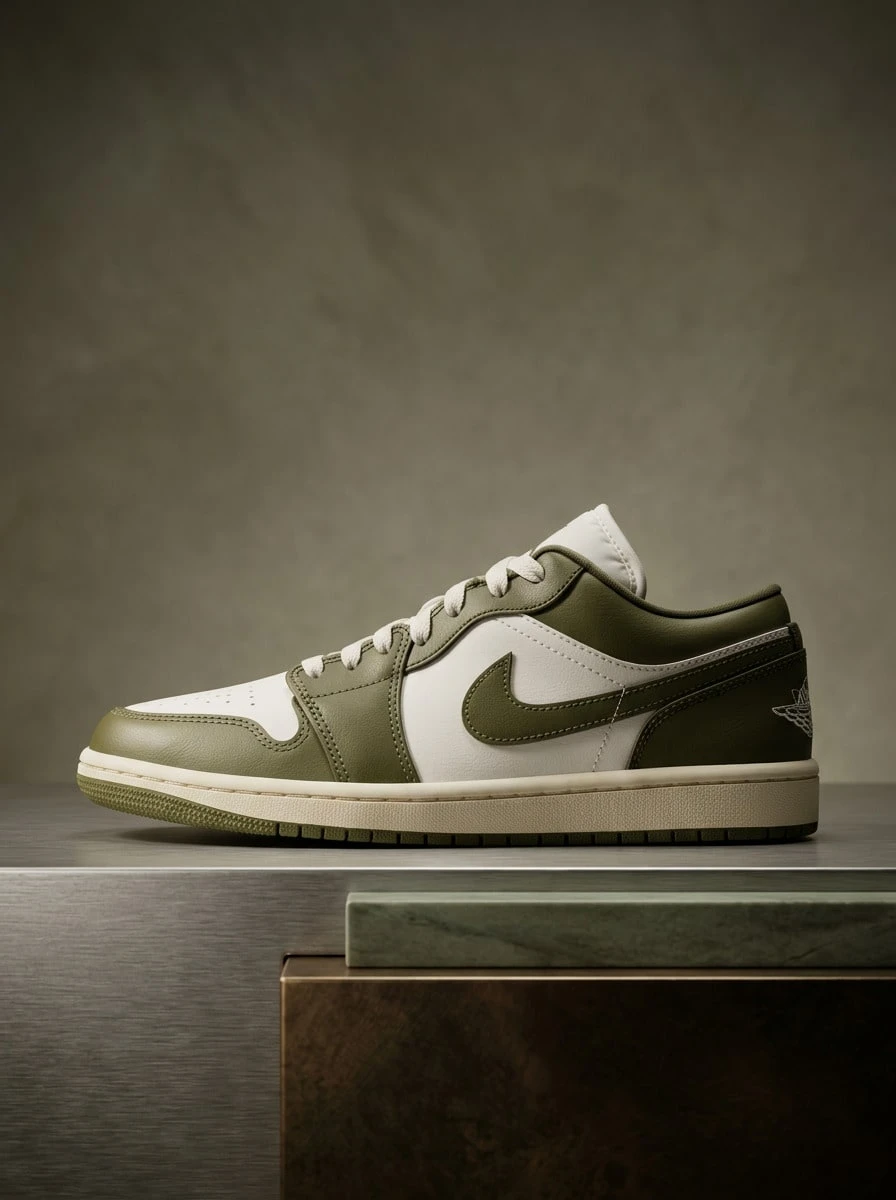 Jordan Air Jordan 1 Low Women Sneakers Supportive Soft Flexible Running Daily White DC0774-122 - SAIL/Medium Olive Oil - Coconut Milk - View 1