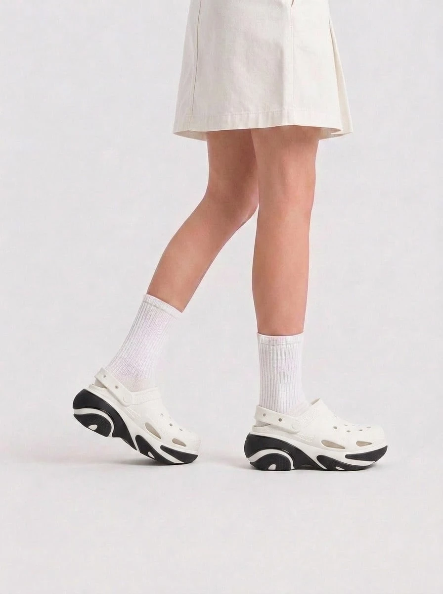 Crocs Hollow Out Clogs Bubble Crush - Casual Everyday Versatile Thick-Sole Comfortable Clogs - WHITE / BLACK - View 1