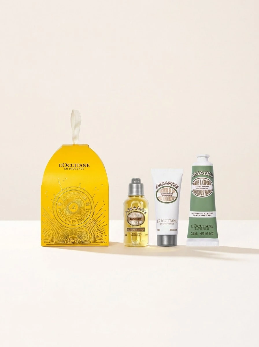 L'Occitane Almond Ornamentl Body Care Travel Set – Sweet Almond Scent, Deep Hydration For Dry Skin, Smoothing Body Care Essentials, Perfect For Holiday Gifting, TSA-Friendly Sizes, Includes Shower Oil, Hand Cream, And Body Milk - Amarillo - Ver 1