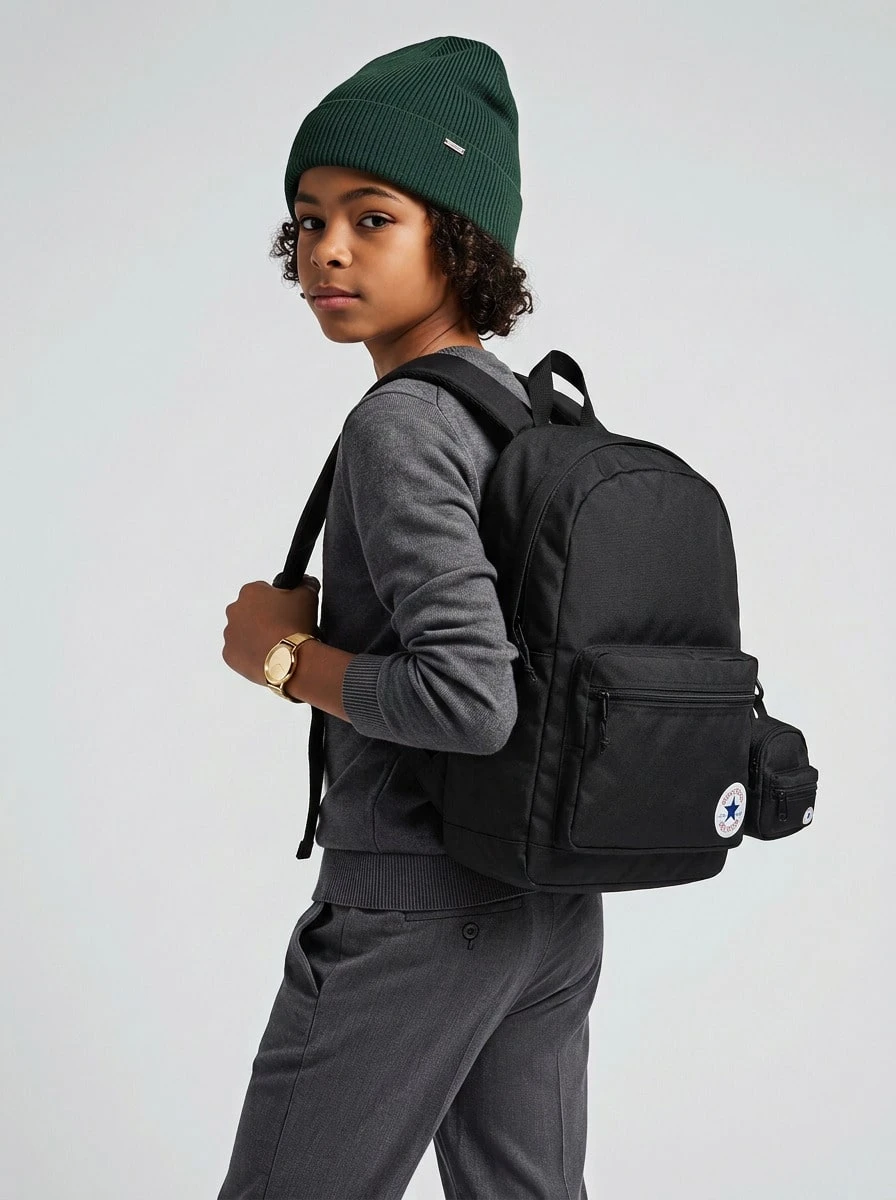 Converse Backpack Kids' Multi-Pocket Zippered Padded Gym Commuting Daily Black MA5665-023 - Black - View 1
