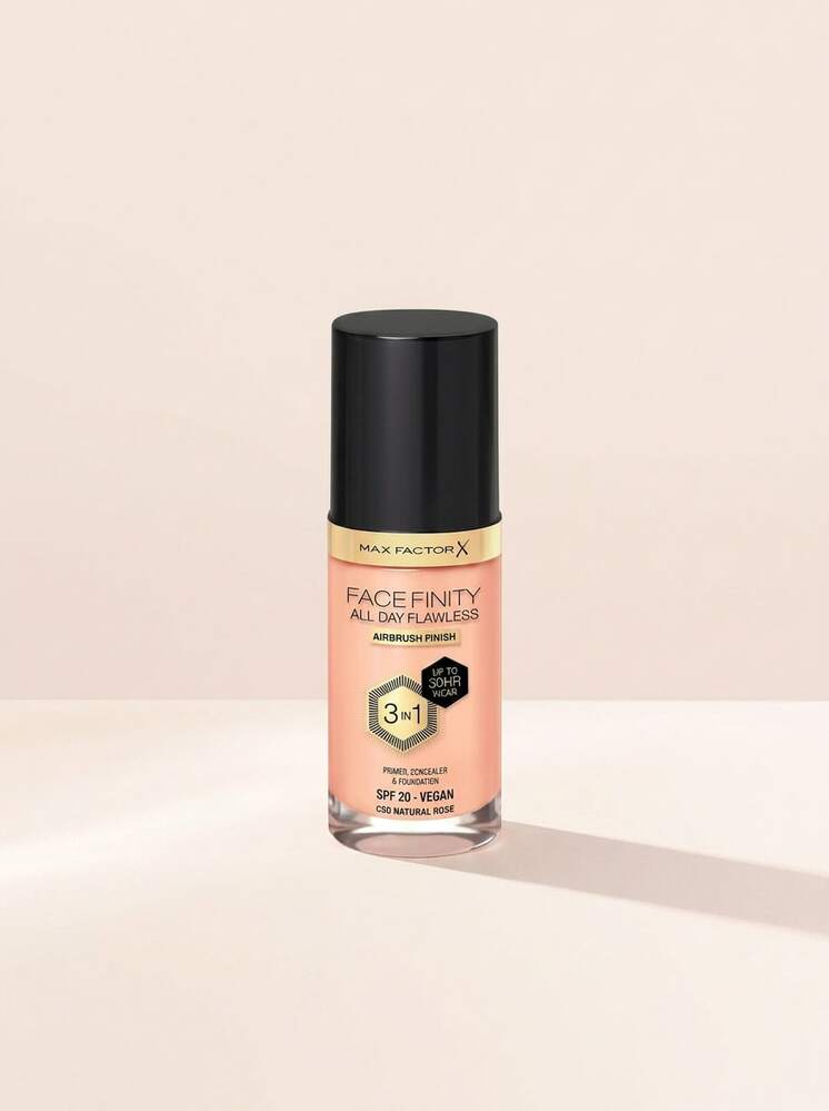 Max Factor Facefinity All Day Flawless 3 In 1 Vegan Foundation C50 Natural Rose 30 Ml – Foundation, 3-In-1 Formula, For Women, C50 Rose, SPF 20, Suitable For Daily Makeup Routine - C50 Natural Rose - View 1