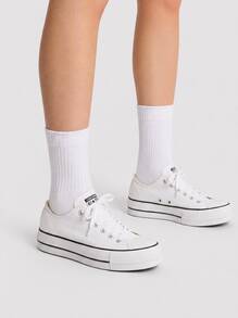 Converse CHUCK TAYLOR ALL STAR 帆布厚底鞋 - 白色/黑色/白色 - 查看 1