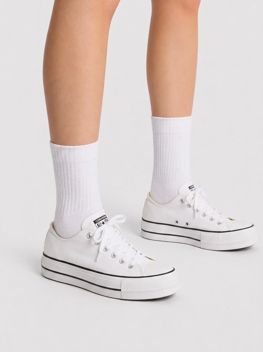 Converse CHUCK TAYLOR ALL STAR 帆布厚底鞋 - 白色/黑色/白色 - 查看 1