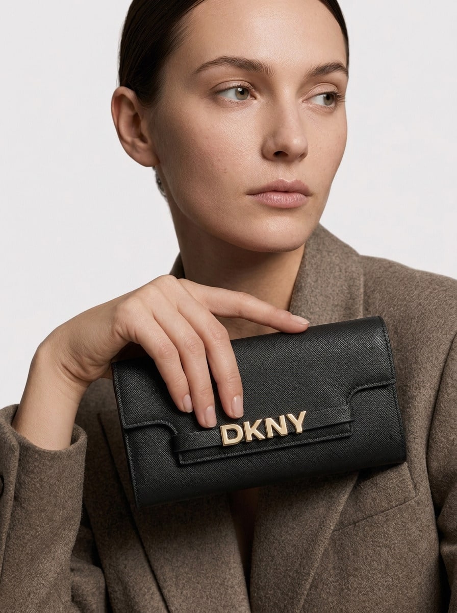 DKNY محفظة نسائية أفريل ذات طيّة مزدوجة باللون الأسود - الأسود - مشاهدة 1