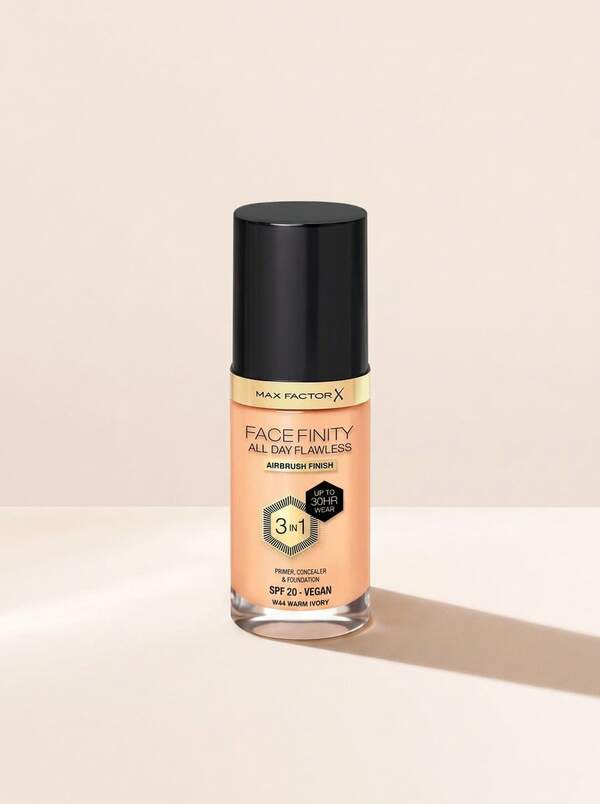 Max Factor Facefinity All Day Flawless 3 In 1 Vegan Foundation W44 Warm Ivory 30 Ml – Foundation, 3-In-1, For Women, Warm Ivory, SPF 20, Suitable For Daily Makeup Routine