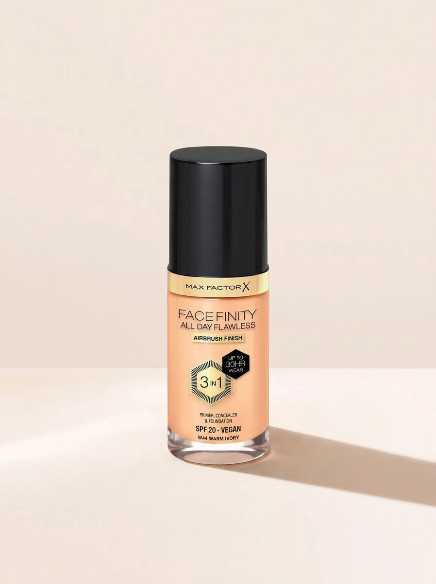 Max Factor Facefinity All Day Flawless 3 In 1 Vegan Foundation W44 Warm Ivory 30 Ml – Foundation, 3-In-1, For Women, Warm Ivory, SPF 20, Suitable For Daily Makeup Routine - W44 Warm Ivory - View 1