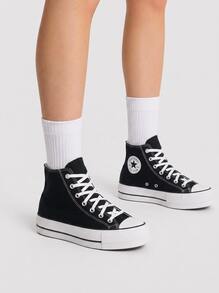 Converse Chuck Taylor All Star Lift Hi Women's Casual Athletic Shoes Lightweight Snug Fit Padded Street Style Running School Black 560845C - 黑/白/白 - 查看 1
