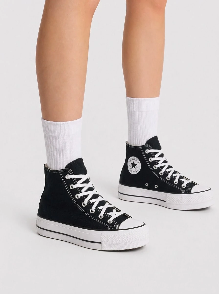 Converse Chuck Taylor All Star Lift Hi Women's Casual Athletic Shoes Lightweight Snug Fit Padded Street Style Running School Black 560845C - 黑/白/白 - 查看 1
