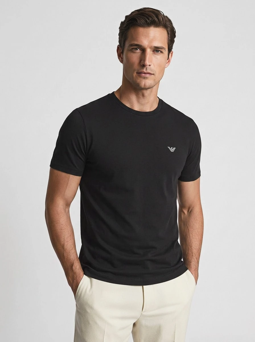 Armani 2 Pack Men's T-Shirts Black - Black/Black Grey Logo - Xem 1