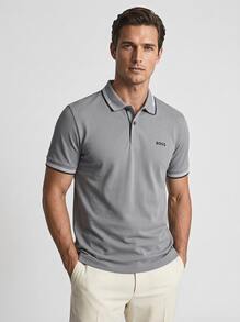 Hugo Boss 男士字母图案短袖 Polo 衫 - 淺灰色 - 查看 1