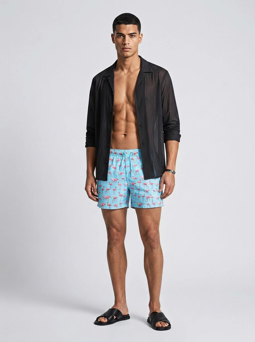 Apres Life Men's Easy To Match Soft Stretchy Office Weekend Training FLAMINGOSSHORTS - Blue - View 1