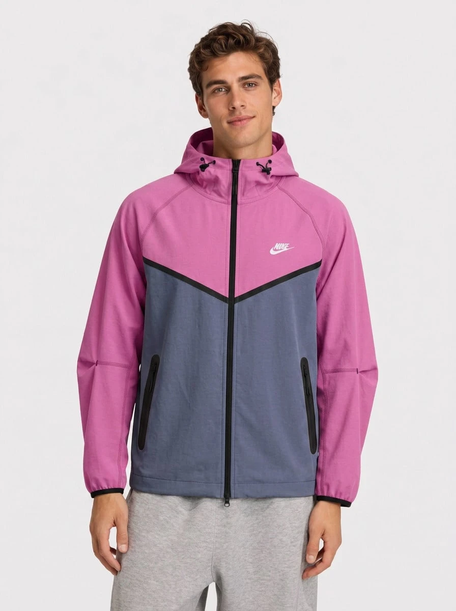 Nike Men's Sports Jackets Warm Adjustable Comfortable Casual Weekend Commuting Pink HM7151-437 - Thunder Blue/Cosmic Fuchsia/Black - View 1