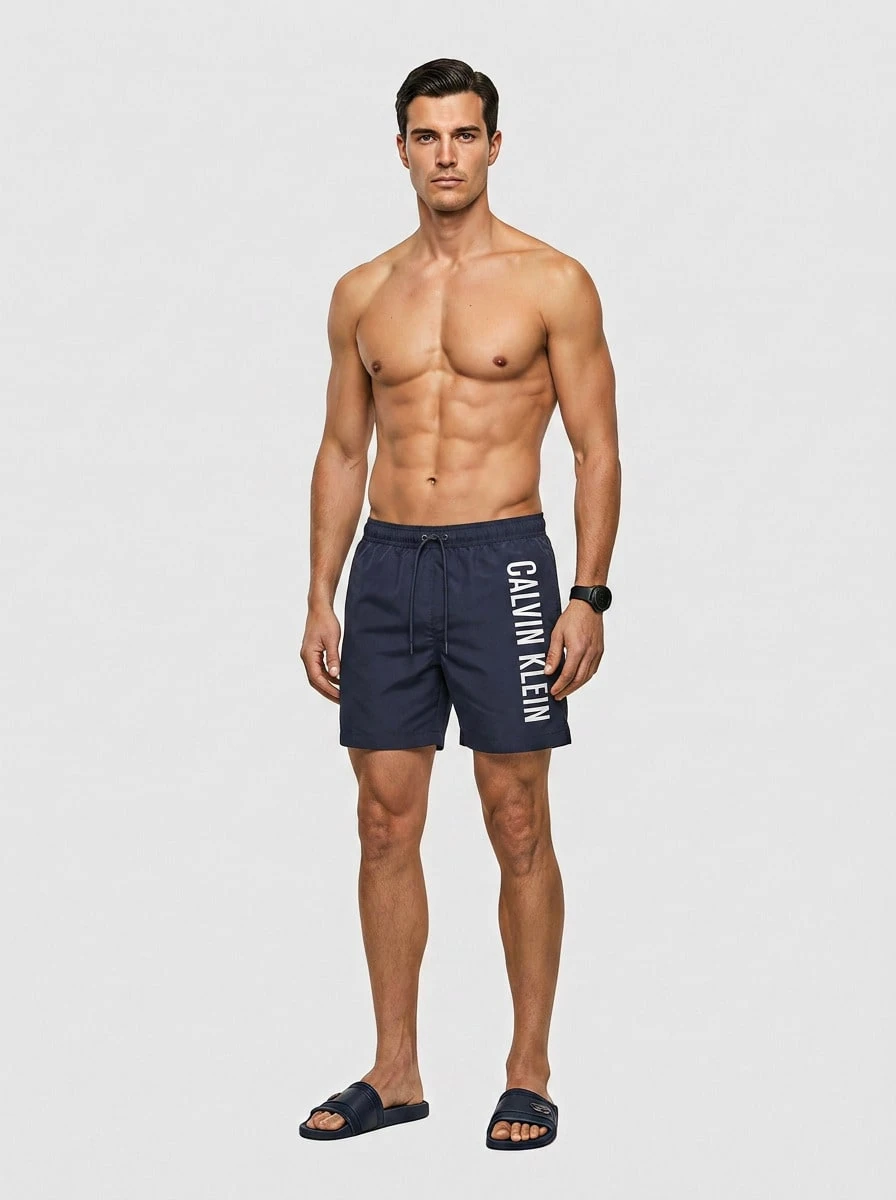 Calvin Klein CK SWIM Men's Soft Stretchy Quick-Dry Training Daily Outdoor Blue KM0KM01092-CEF - Dark Blue - View 1