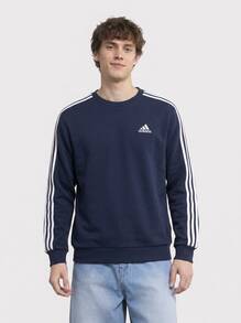 Adidas بلوزة رياضية رجالية أساسية ذات 3 خطوط باللون الأزرق الداكن - أزرق بحري - مشاهدة 1